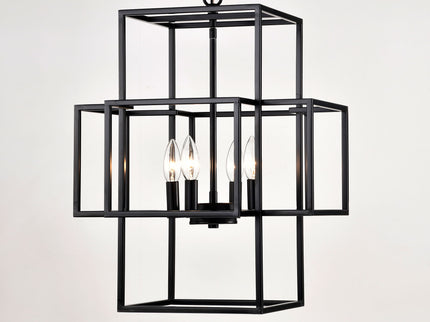 4 Light Metal Lantern Tiered Pendant Hanging Light Fixtures, Industrial Farmhouse Adjustable Height Chandeliers For Dining Room Hallway Foyer Entryway (E12 Bulbs Not Included)