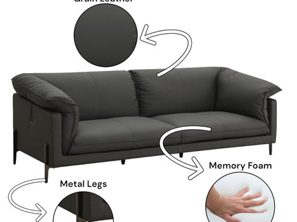 Tadi - Top Grain Leather Sofa - Black
