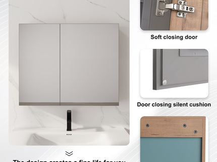 33.56" Wall Mounted Bathroom Cabinet With Adjustable Shelves - Imitative Oak
