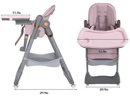 Adjustable Baby High Chair 0-6 Years, Portable Infant Feeding Seat With Safety Belt, Silent Lockable Wheels