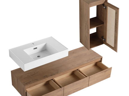Modern Imitative Wall Mounted Bathroom Vanity With Resin Sink And Side Cabinet