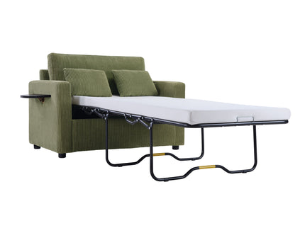 Sleeper Sofa With Foldable Mattress, USB Ports, Side Table & Storage Pocket