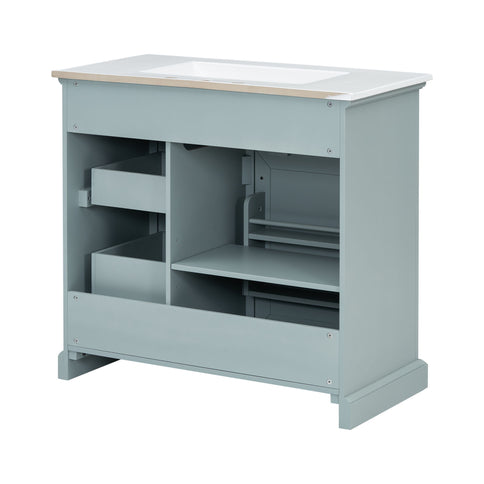 Bathroom Vanity With Sink, 2 Tip Out Drawers, Soft Close Hinges - Gray