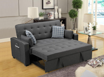 William - Sleeper Sofa With 2 USB Charging Ports And 4 Accent Pillows - Gray