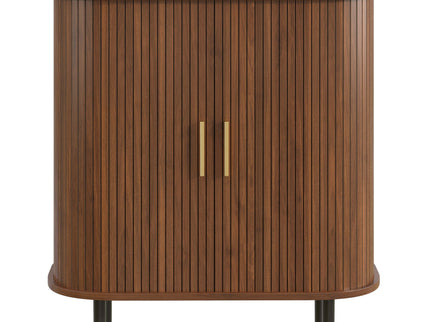 Fluted Wine Bar Cabinet With 8 Grid Wine Rack, 5 Level Adjustable Shelves, 2 Glass Holders