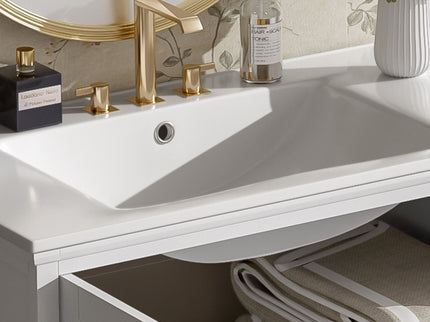 Modern Bathroom Vanity With Ceramic Sink, Tempered Blurred Glass Doors