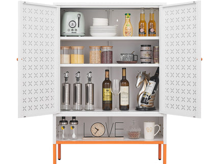 Grid Double Door Shoe Cabinet With Adjustable Compartments And Moisture-Proof Design In Metal