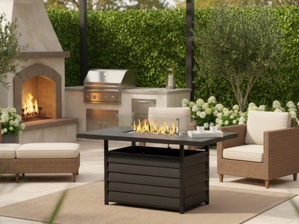 Rectangular Propane Fire Pit Table With Burner, Lava Rock, Waterproof Cover
