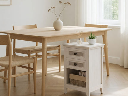 Nightstand With 2 Drawers & Shelf - White