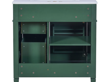 Bathroom Vanity With Top Sink, 2 Doors And 3 Drawers, Freestanding Set With Mirror Cabinet