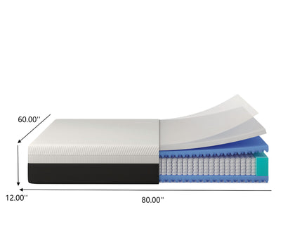 12'' Queen Size Hybrid Mattress, Cooling Memory Foam & Pocket Springs Medium Firm - White