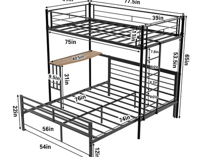 Bunk Bed With Built In Desk & Guardrail Frame