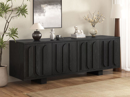 Farmhouse TV Stand, Storage Media Console With Adjustable Shelves & 3 Cable Holes