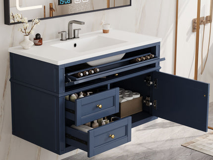 Modern Wall Mounted Floating Cabinet With Double Drawer And Sink