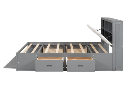 Platform Bed With Storage Headboard, Shoe Rack And 4 Drawers