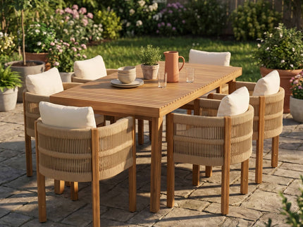 7 Piece Outdoor Dining Set With Table And Chairs - Beige / Brown