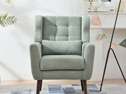 Modern Accent Chair, Teddy Fabric Living Room Chairs Comfy Reading Chair, Mid Century Accent Chair, Lounge Arm Chairs Armchair For Living Room Bedroom - Light Green