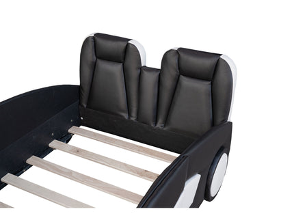 Race Car Shaped Twin Platform Bed With Wheels, Pine Wood Construction
