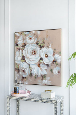 Square Framed Wall Art Flower Canvas Print, Home Decor For Living Room Kitchen Foyer Office - Multicolor