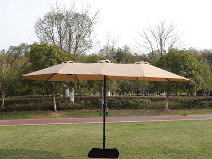 Double- Sided Outdoor Market Umbrella With Lights And Base