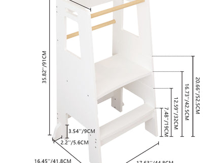 Standing Tower, Child Kitchen Step Stool Toddler, Montessori Stool Adjustable Height - White