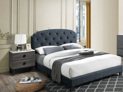 Button Tufted Bed With Nailhead Trim