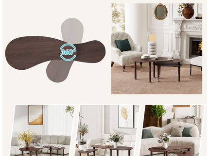 Rotatable Coffee Table With Solid Legs, 360 Degree Swivel, Waterproof - Walnut