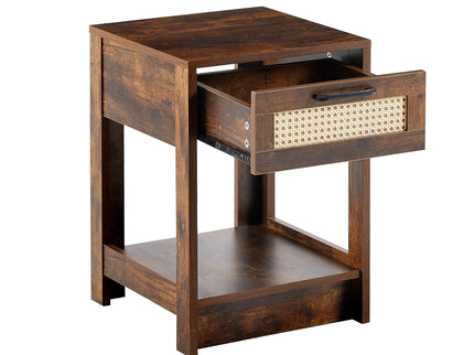 15.75" Rattan End Table With Drawer, Modern Nightstand, Side Table For Living Room, Bedroom