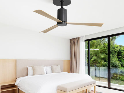 Modern Flush Mount Ceiling Fan With Led Light And Remote Control, 3 ABS Blades Noiseless Reversible Dc Motor For Patio Living Room - Matte Black