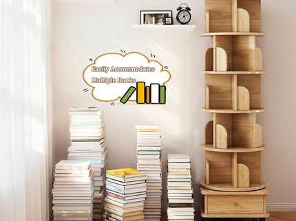 6 Tier Rotating Bookshelf With Wheels And Drawer, 360° Spinning Design, Space Saving Storage, For Home - Wood