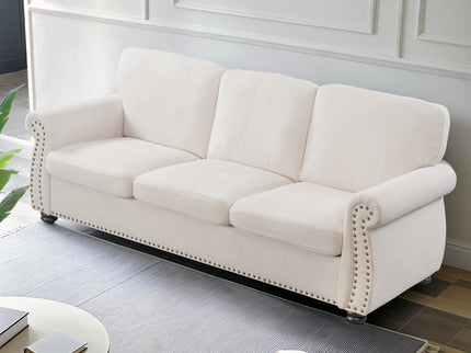 Soft Sofa, Upholstered 3 Seater Couch With High Density Foam, Loose Back Cushions And Turned Legs