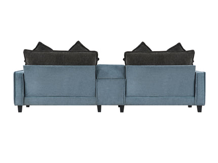 Sectional Sofa With Removable Ottomans, USB Ports, Cup Holders & Storage - Gray / Light Blue