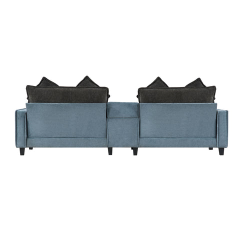 Sectional Sofa With Removable Ottomans, USB Ports, Cup Holders & Storage - Gray / Light Blue