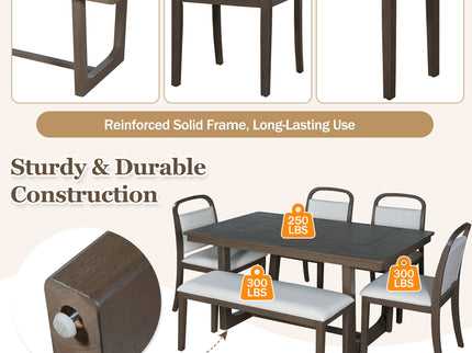 Farmhouse Dining Set With 4 Upholstered Chairs & 1 Bench
