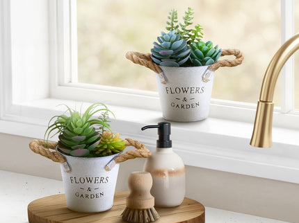Artificial Succulent, Table Decor (Set of 2) - Green / White