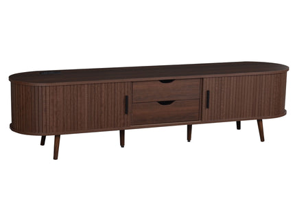 TV Stand For 70" TV, Console With Tambour Doors, Drawers And Built In Power Outlet - Dark Brown
