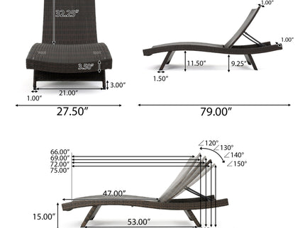 Mysticism Outdoor Chaise Lounge With Adjustable Backrest And Foldable Legs - Brown Multi