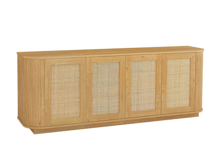 Contemporary Wave Shaped TV Stand With Rattan Doors