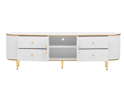 Modern TV Stand For TVs Up To 80", Entertainment Center With 4 Drawers And 1 Cabinet, Wood TV Console Table With And Handles For Living Room - White