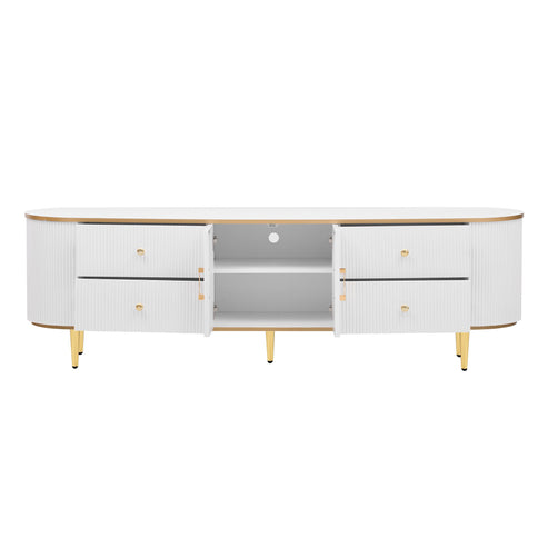 Modern TV Stand For TVs Up To 80", Entertainment Center With 4 Drawers And 1 Cabinet, Wood TV Console Table With And Handles For Living Room - White