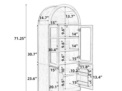 Tall Arched Top Storage Cabinet With 5 Tier Shelves, Soft Close Hinges