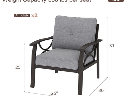 All Weather Armchairs With Cushions, Sculptural Design (Set of 2) - Gray / Khaki
