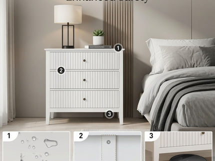 3 Drawer Nightstand, Wide With Soft Close Slides - White