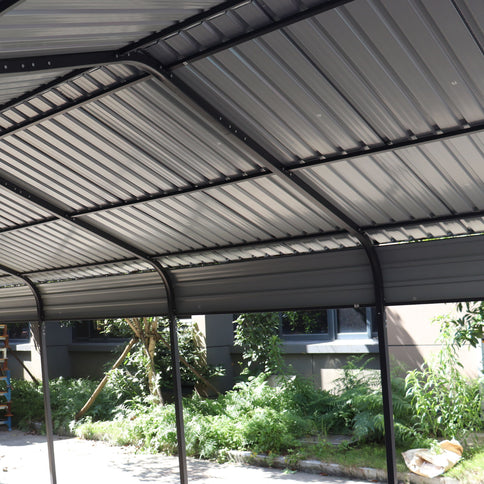 Metal Carport 12 X 20 Ft Heavy Duty With Galvanized Steel Roof Metal Garage Canopy With Galvanized Steel Roof & Frame Car Tent Outdoor Storage Shed For Car Boats And Truck - Alabaster / Dark Gray