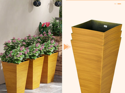 Outsunny - Outdoor Planters (Set of 3) Large Taper Planters With Drainage Holes And Plug, Faux Wood Plastic Flower Pots For Outdoor, Indoor, Garden, Patio