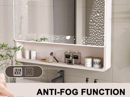 Aluminium Medicine Cabinet Mirror, With 3 Colors LED Light And Defogging Function - Khaki