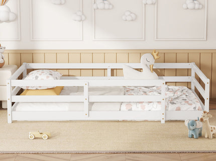 Twin Size Montessori Floor Bed With Fence - White