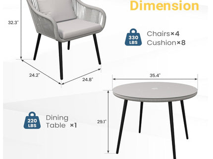 5 Piece Twisted Rattan Patio Dining Set With Table