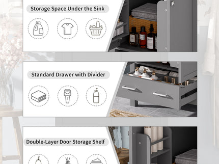 Bathroom Vanity With Integrated Undermount Ceramic Sink, 2 Doors And 1 Drawer, Soft Close Hinges