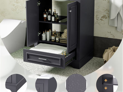 Bathroom Vanity With Ceramic Sink Combo, Modern Freestanding Storage Cabinet With Silver Handles